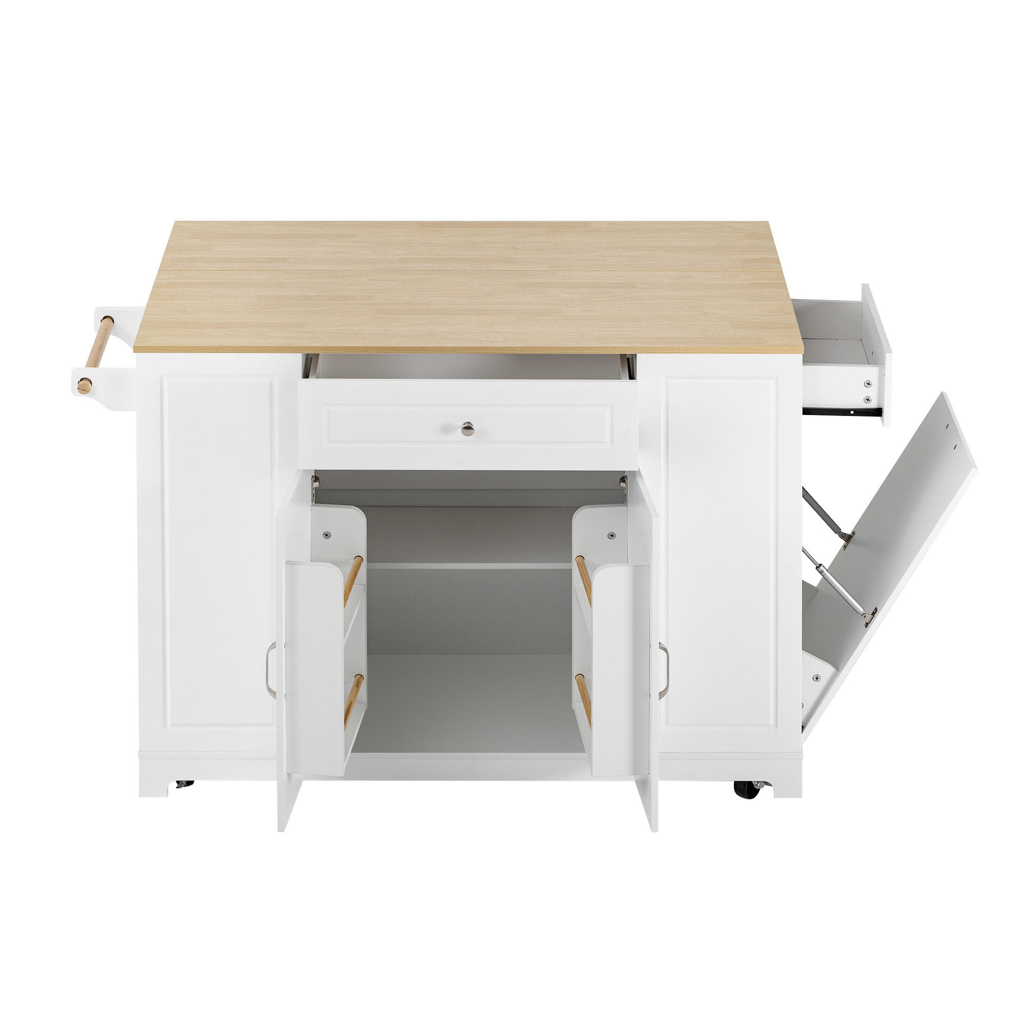 KÜCHENINSEL 131,8/93,3/40-70 cm Weiß/Natur aus MDF und Holzwerkstoff mit Rollen - Weiß, Holzwerkstoff (40/93.3/131.8cm) - OKMYHOME