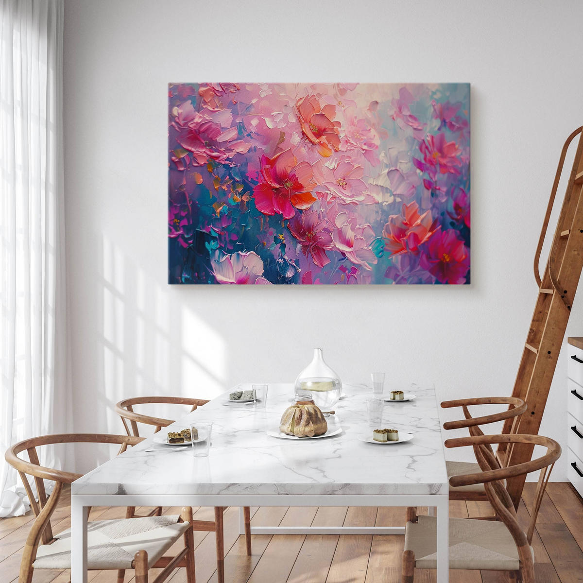 LEINWANDBILD Abstraktion Blumen Malarei 90x60 cm - Blau/Rot, Textil (90/60cm) - Muralo