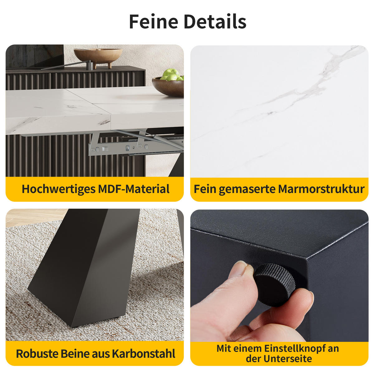 AUSZIEHTISCH 99/74/77 cm Weiß mit Marmoroptik Tischplatte aus MDF - Weiß, Holzwerkstoff (159/74/77cm) - OKWISH