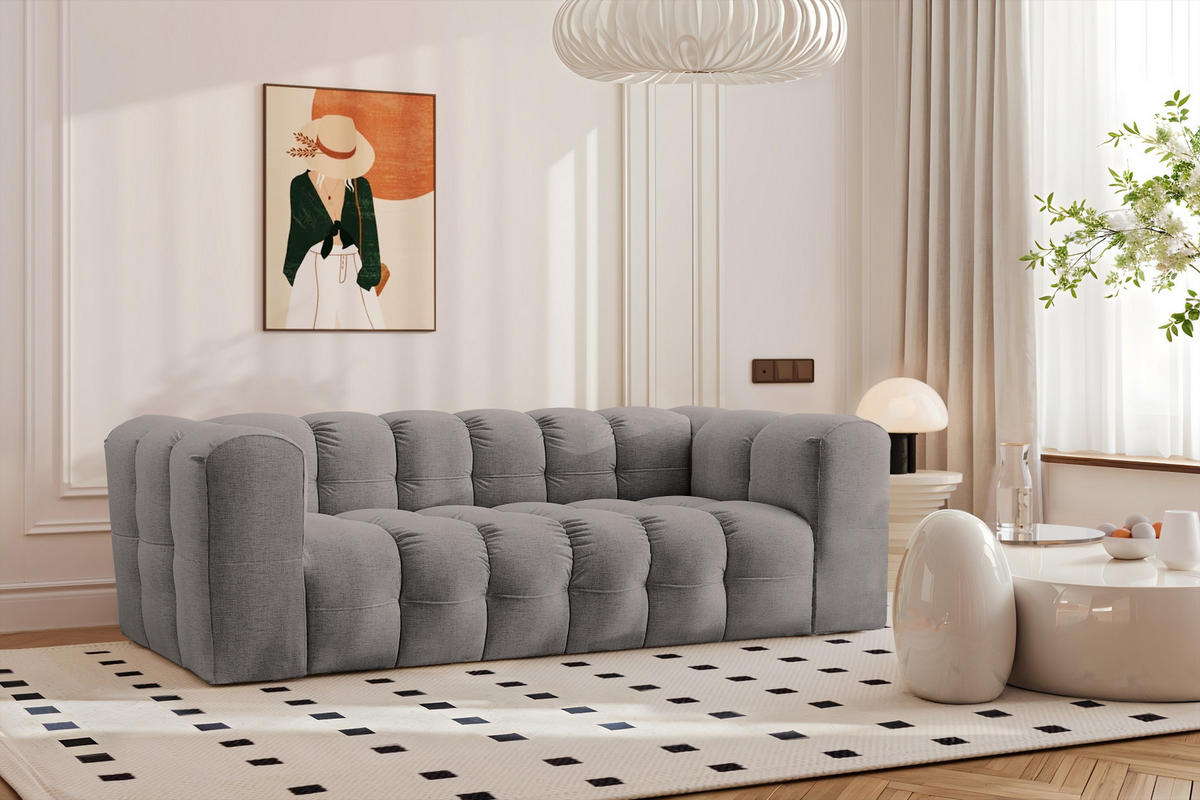 SOFA 3-Sitzer, Komfort, BALOO, Stoff Schenille, Grau - Grau, Holz (222/75/106cm) - Kaiser Möbel