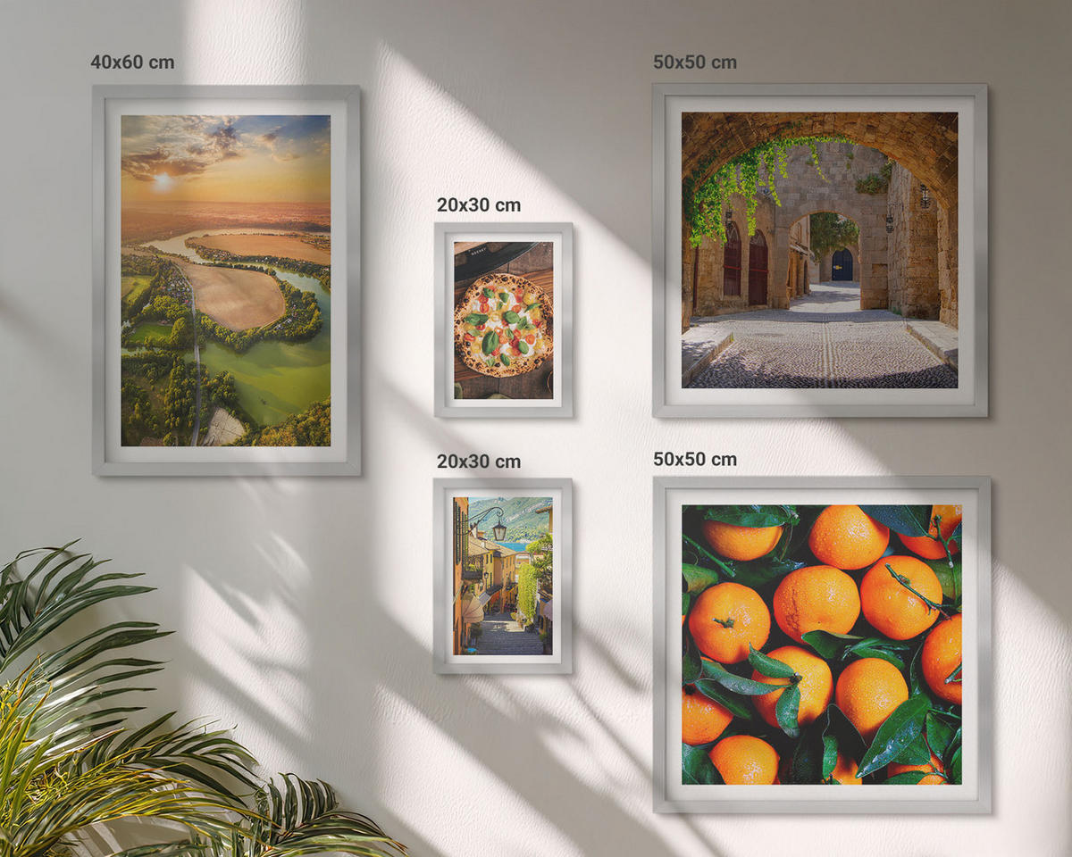 BILDER SET 5er Set - 50x50 cm & 20x30 cm & 40x60 cm Silberner Rahmen - Charmante Straßen mit Steinen - Silberfarben, Kunststoff (40/60cm) - TULUP