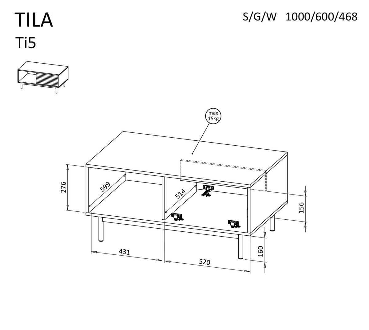 COUCHTISCH Latilo Kaschmir, zweitürige Couchtisch - Kaschmir/Braun, Holzwerkstoff (60/100/47cm) - Bettso