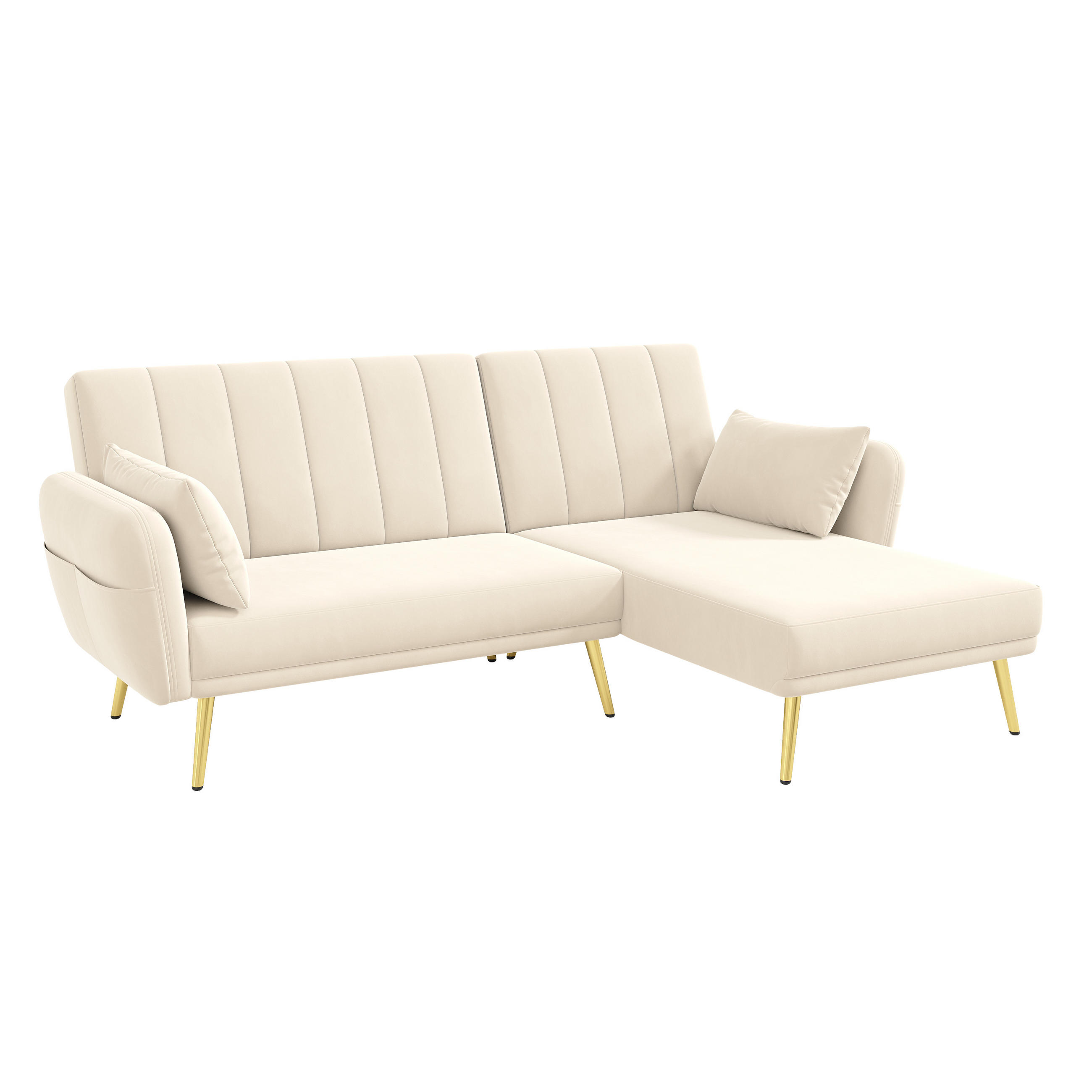 SCHLAFSOFA 191.5x130x80cm aus Samt L-förmiges 3-Sitzer, beige - Beige, Textil (130/191.5cm) - Luhomfu