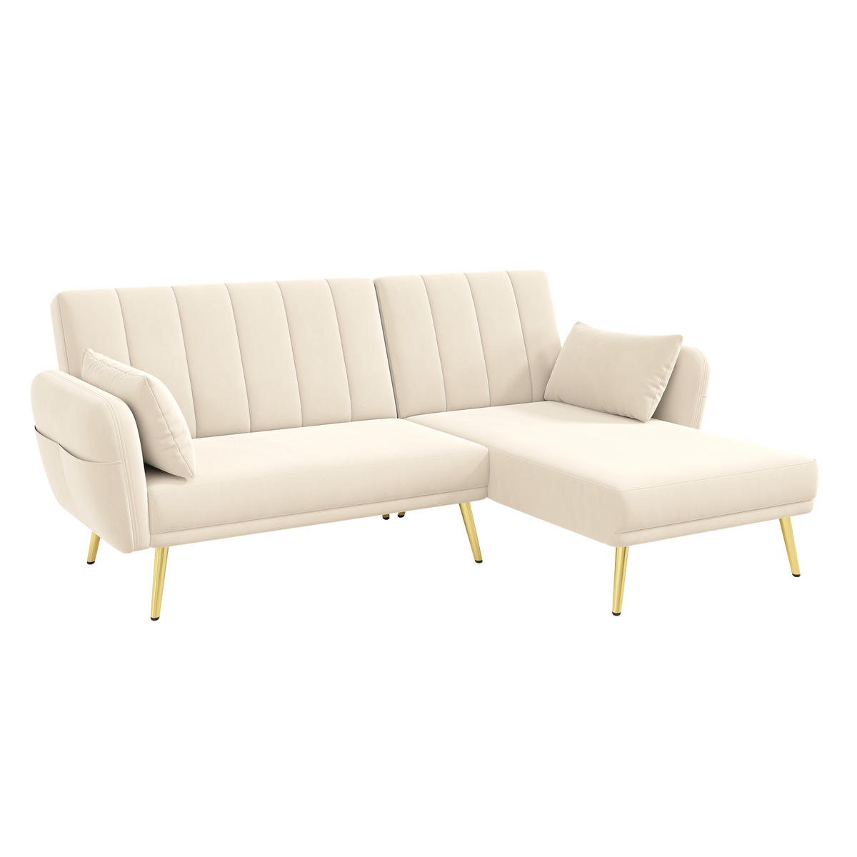 SOFA L-Form Klappsofa Schlaffunktion Zusatzecke Modern Gästezimmer Heimkino - Beige, Holz (110.49/70.99cm) - FLIEKS