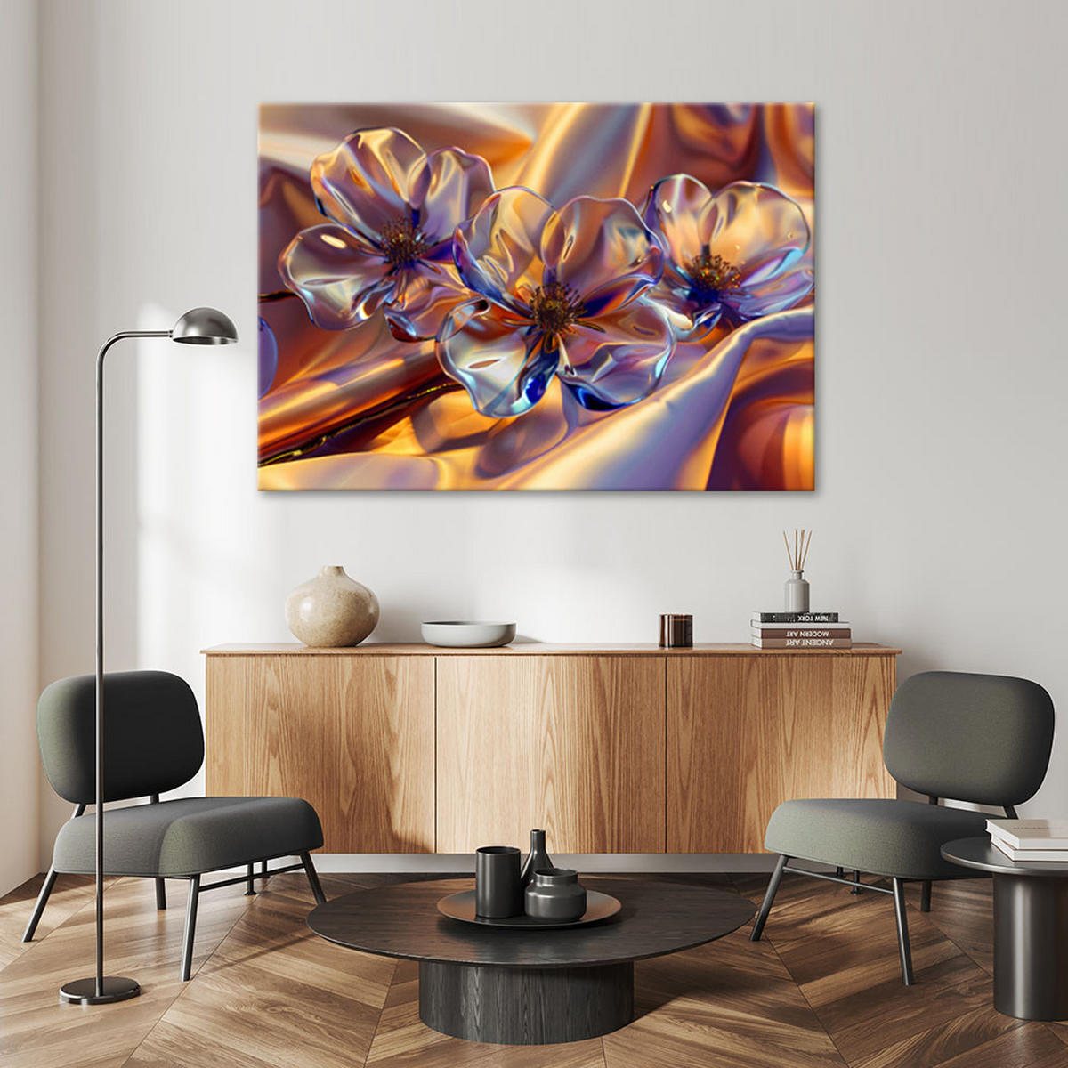 LEINWANDBILD Glasblumen in Seide - Goldfarben, Textil (120/80cm) - Feeby