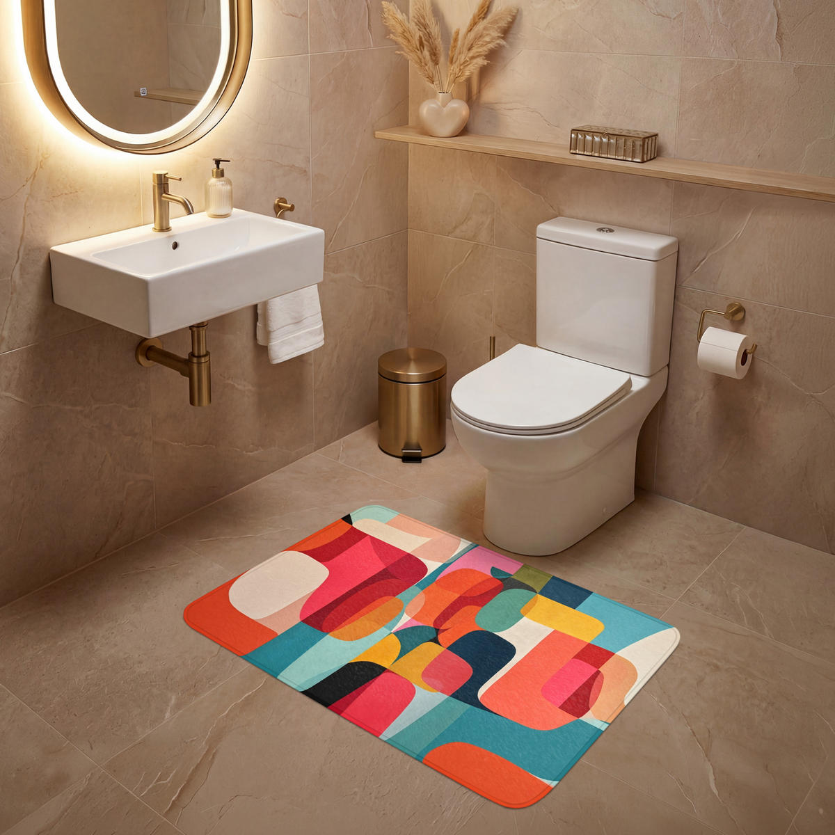 WC PŘEDLOŽKA Tvary - barevné - abstraktní - letadla 90x60 cm - různobarevná, textil/plast (90/1cm) - OnlyWow