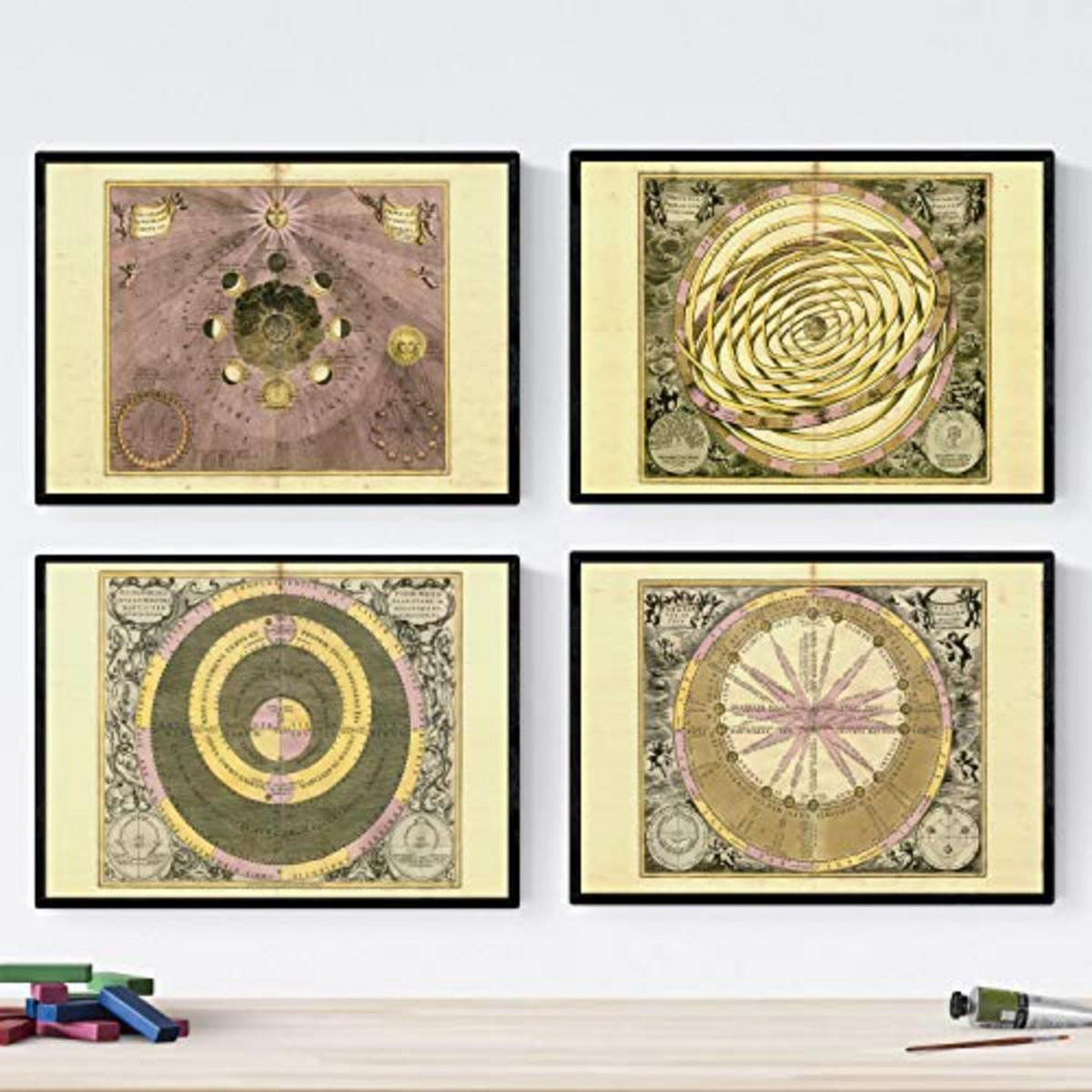 POSTER Set mit 4 alten astronomischen Karten A4 Rahmenlos - Klar, Papier (29.7/3cm) - Nacnic
