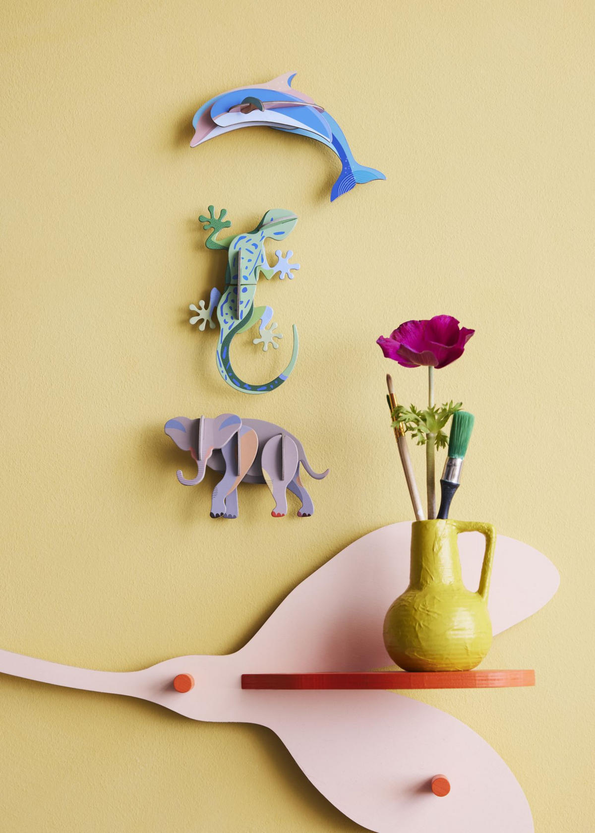 WANDSKULPTUR Bunt 5,5/11,5 cm - Multicolor, Wellpappe (5.5/11.5/16cm) - Studio Roof