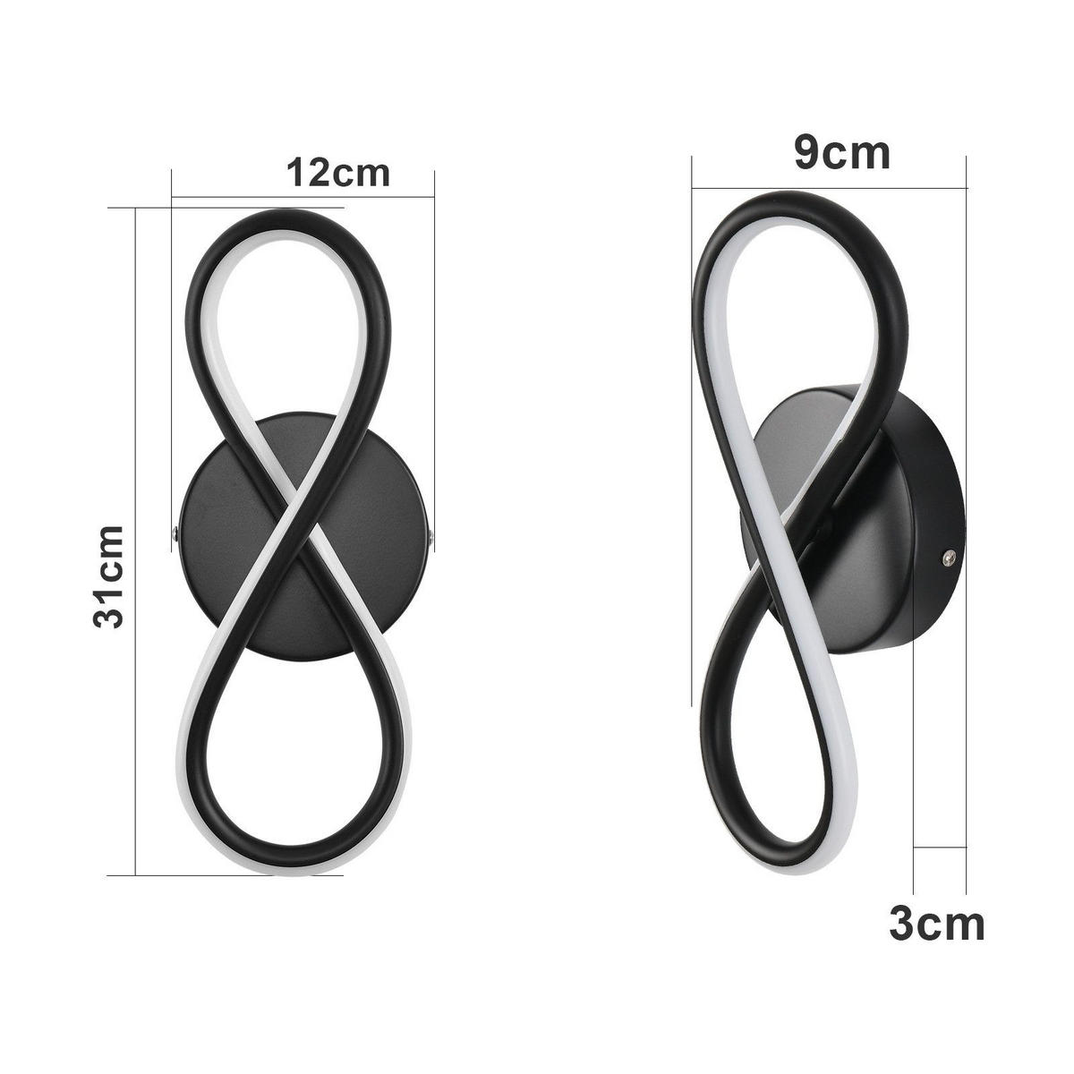 LED WANDLEUCHTE Massie - Schwarz, Metall (31/9/12cm) - Nettlife