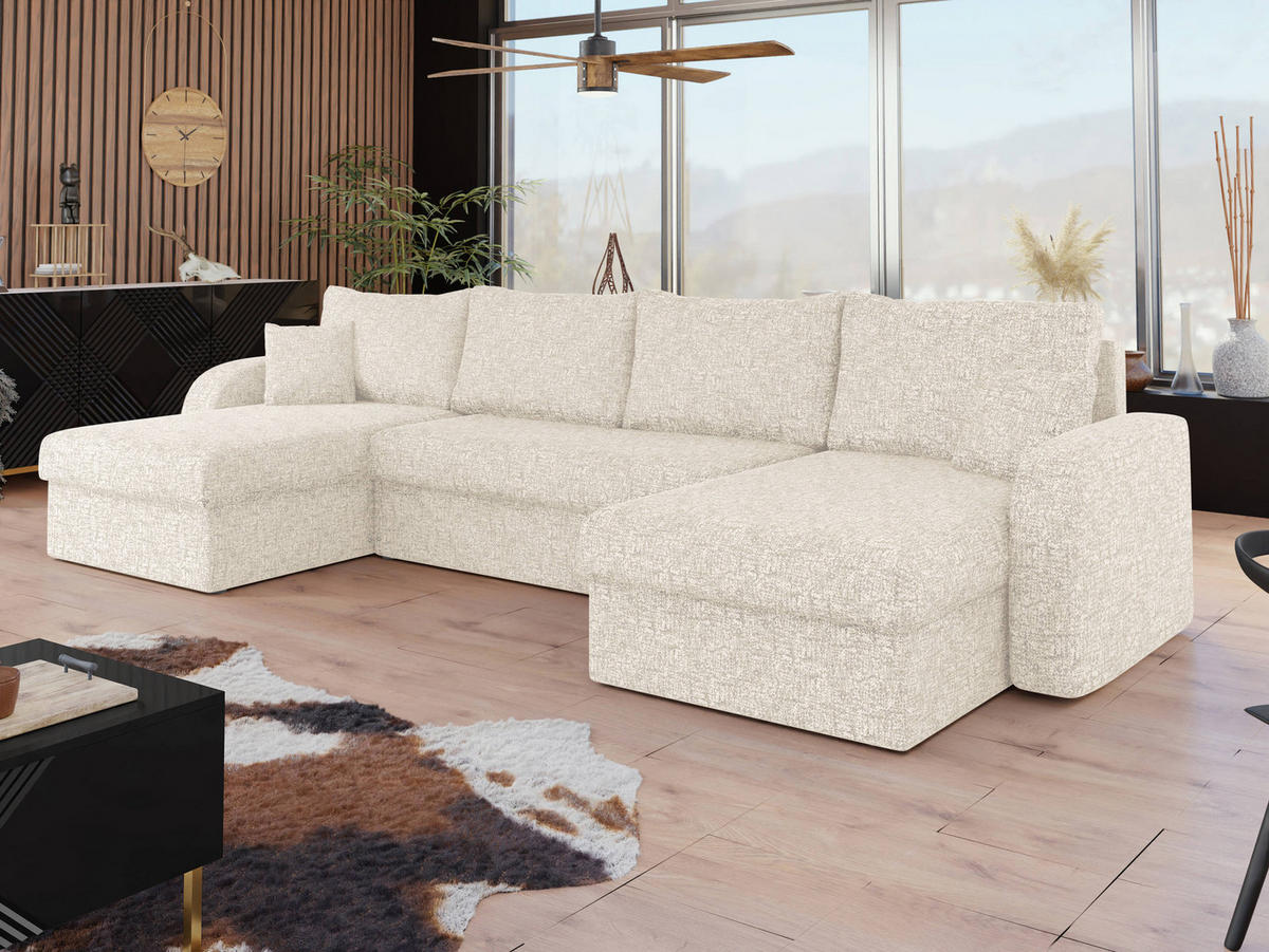 ECKSOFA Kris U Lux - Schwarz/Naturfarben, Holz/Kunststoff (304/140cm) - MIRJAN24