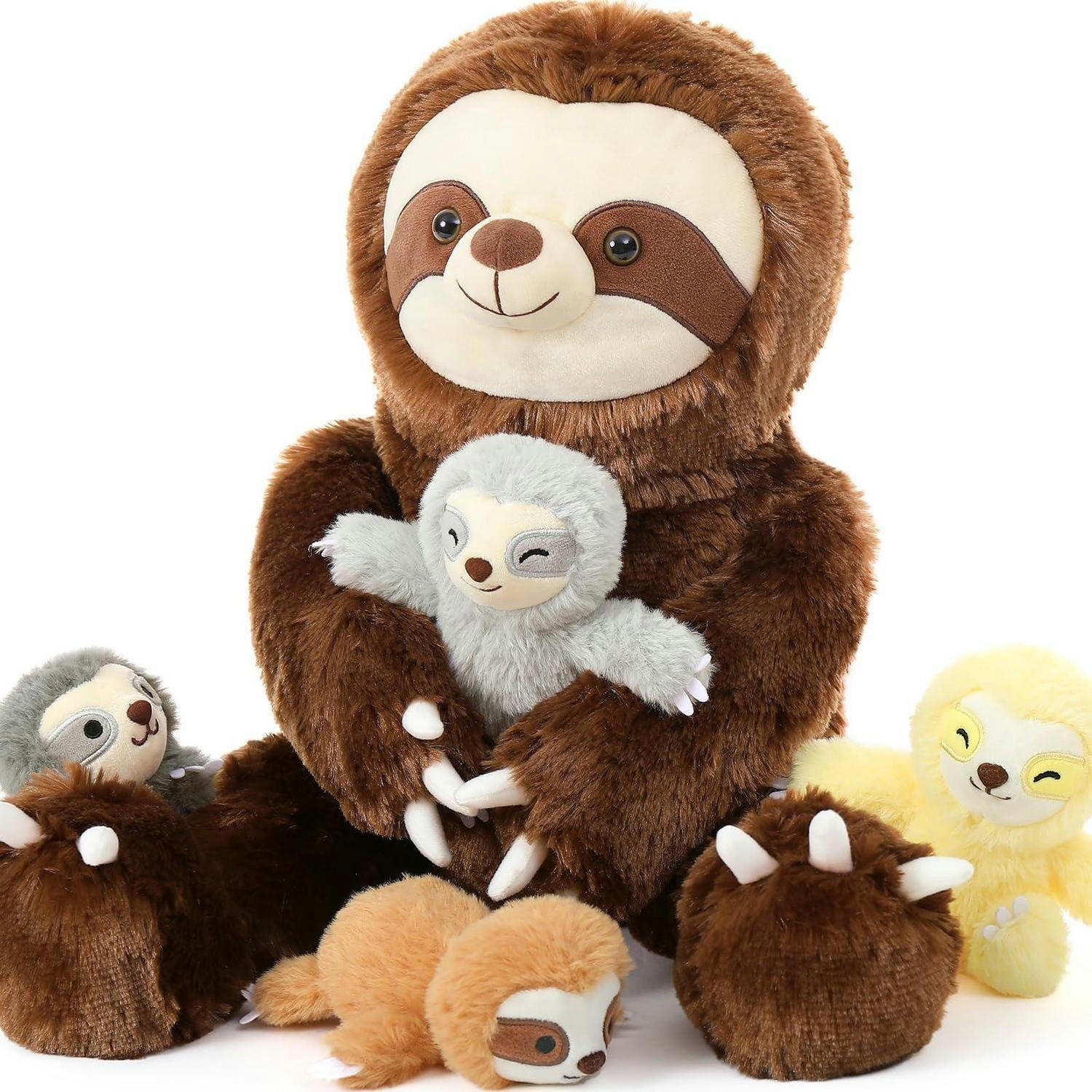 STOFFTIER Faultier Mama mit 4 Babys 60 cm - Braun, Textil (200/10cm)