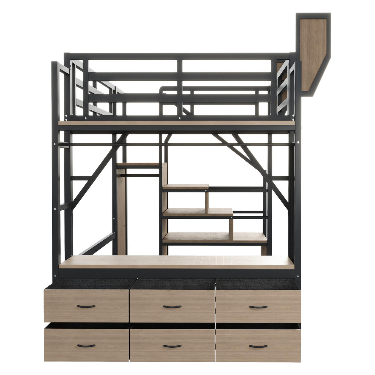 HOCHBETT 140/200 cm in Schwarz mit Stauraum, LED und Ablagen - Schwarz, Holzwerkstoff/Metall (140/200cm) - STILVORA