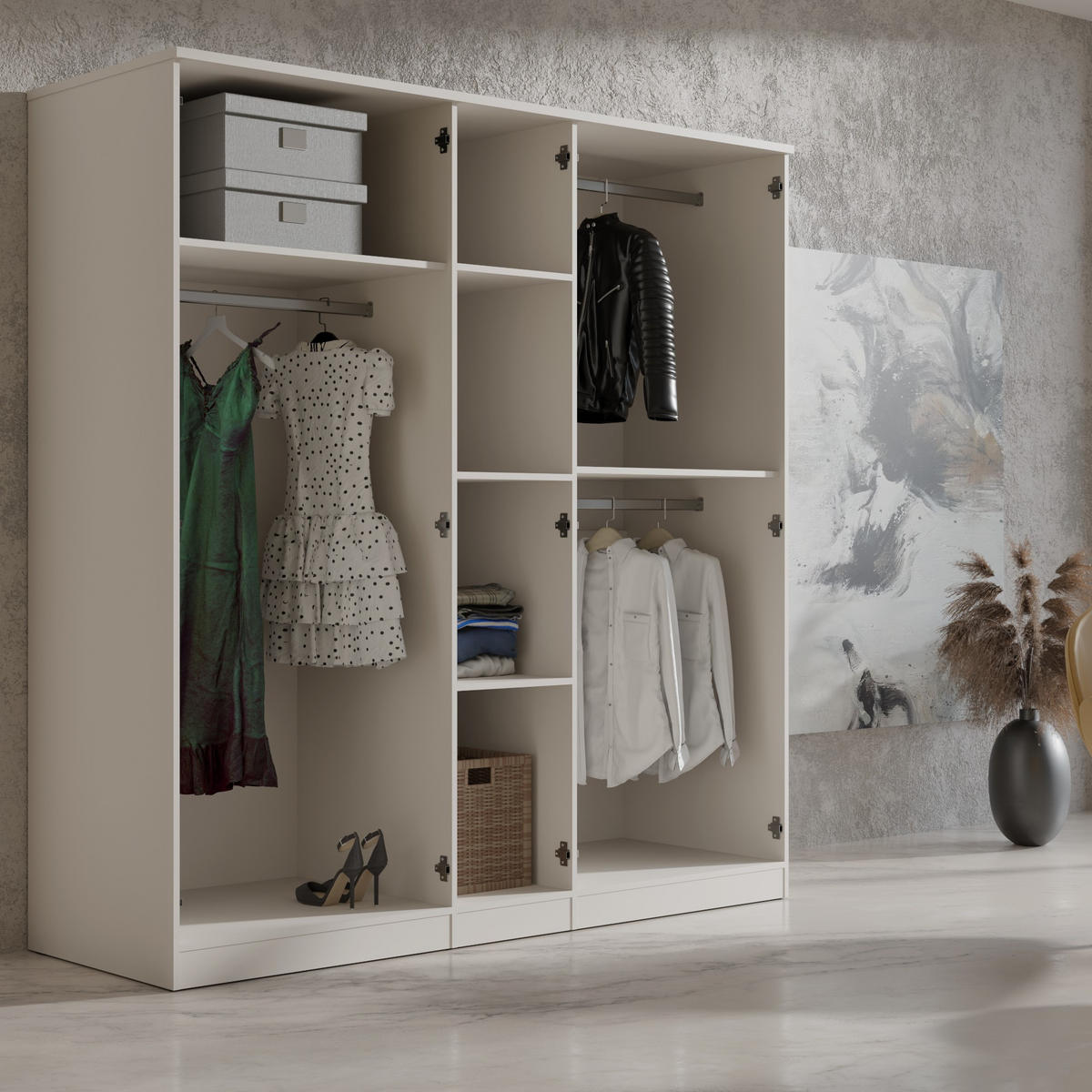 DREHTÜRENSCHRANK mit Spiegel Monza 5D 200 Kaschmir - Kaschmir/Grau, Holzwerkstoff/Metall (200/200/60cm) - mzm24