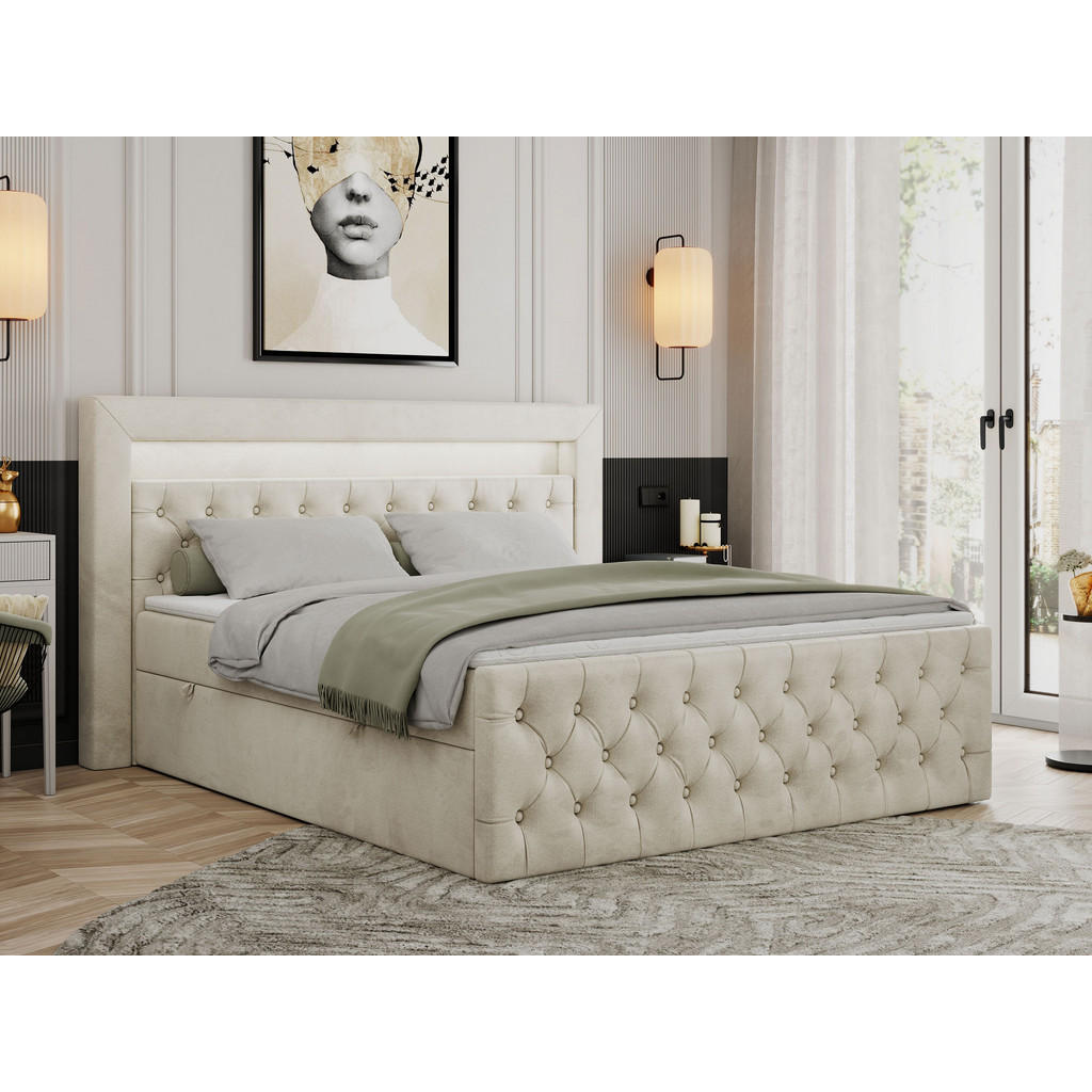 Thumbnail - MKS Boxbett, Beige, Textil, 2-Sitzer, H3, Rechteckig, 120x200 cm, Schlafzimmer, Betten, Boxspringbetten