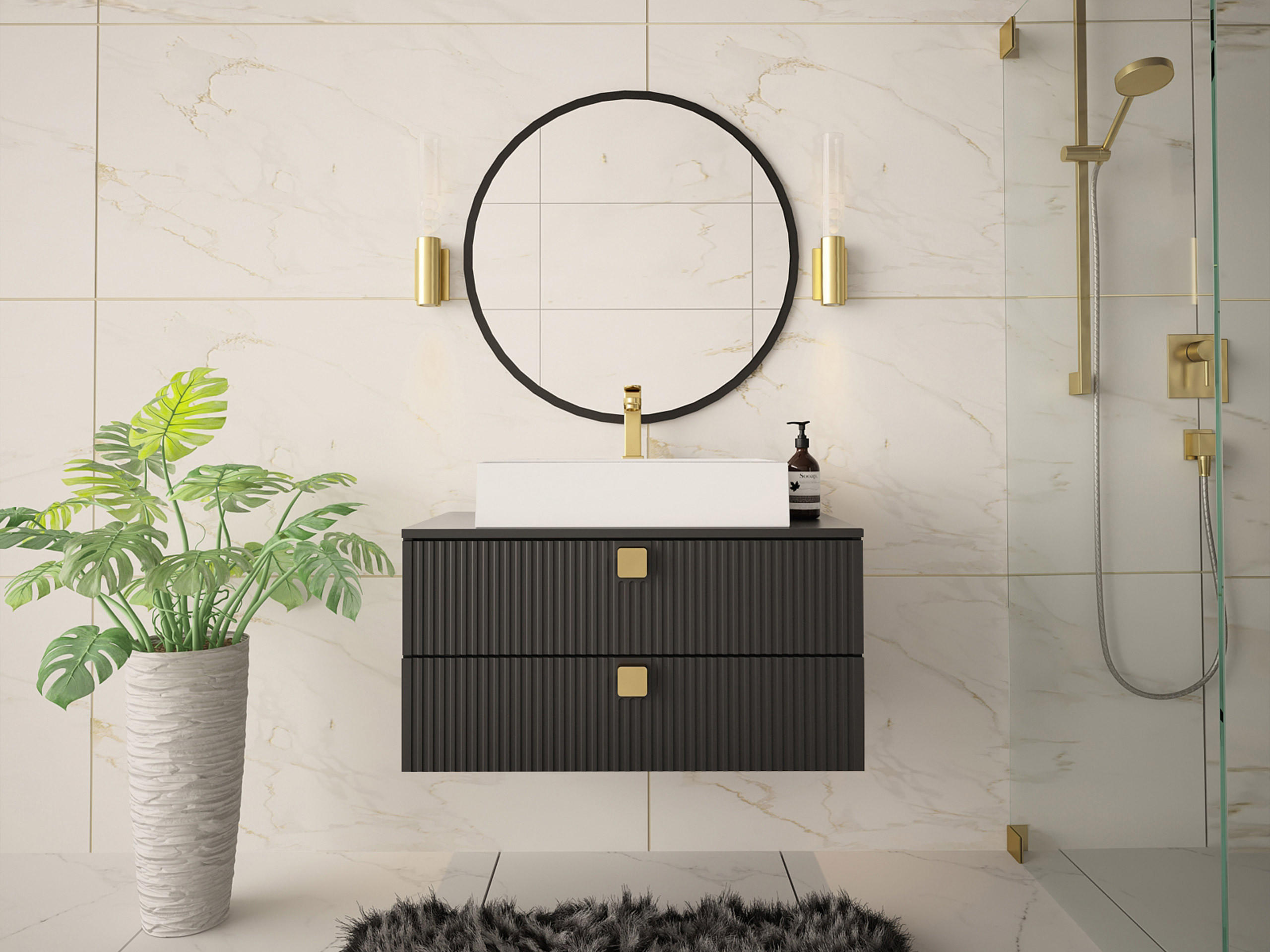 BADMÖBEL-SET Gariano 01 - Goldfarben/Schwarz, Holzwerkstoff/Kunststoff (80/42/46cm) - MIRJAN24