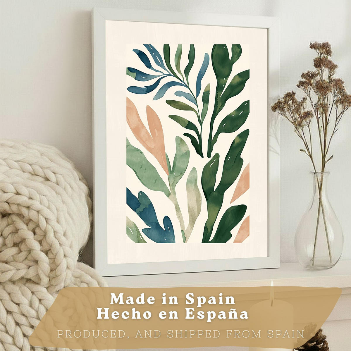 PLAKAT Sada 3 Zelené rostliny A3 Bílý rám - bílá, papír (29.7/1/42cm) - Nacnic
