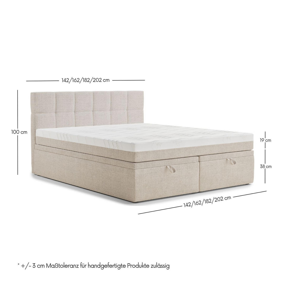 BOXBETT 160/200 cm Gotu S, in Marineblau, Matratze, gepolstertes Kopfteil, Bettkasten, H3 = fest - Schwarz/Dunkelblau, Holz/Holzwerkstoff (160/200cm) - Maison de Reve
