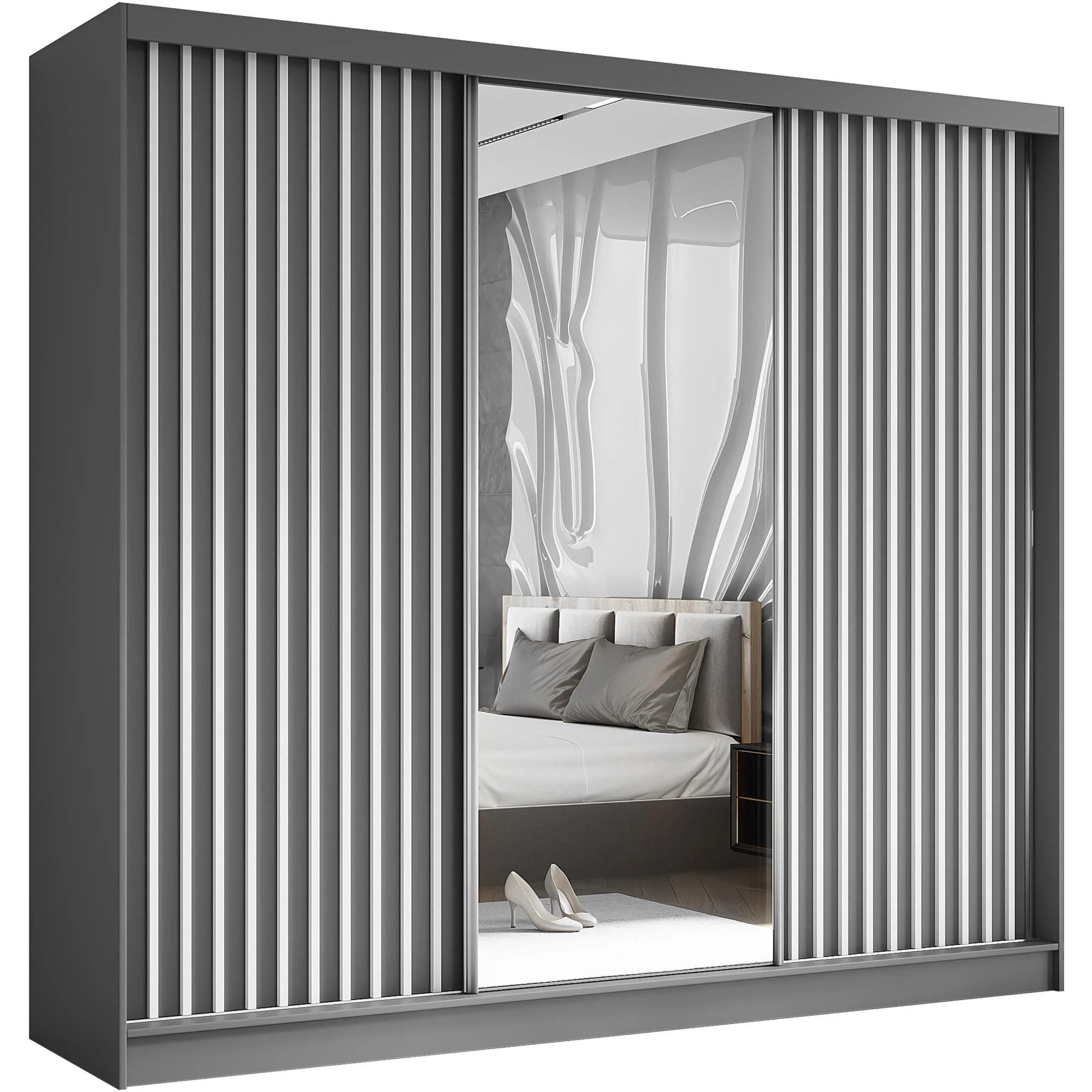 SCHWEBETÜRENSCHRANK Helix 240/216/61 grau+weiß - Weiß/Grau, Holzwerkstoff (240/216/61cm) - Beautysofa