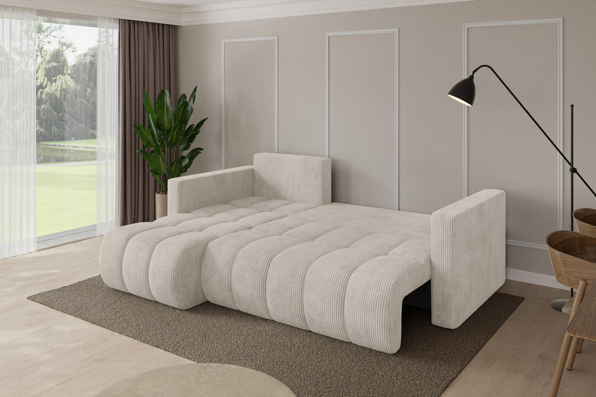 ROHOVÁ SEDAČKA s funkcí spaní, otoman vlevo GARD-L 226x146x85 krémová manšestr - černá/krémová, kompozitní dřevo/textil (226/146cm) - ALTDECOR
