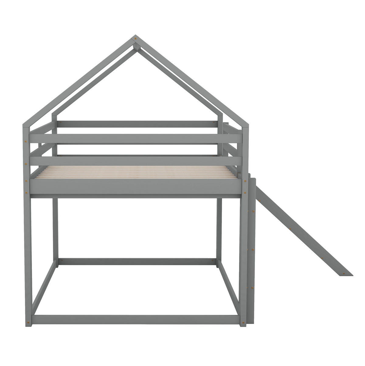 HAUSBETT 140/200 cm in Grau mit Rutsche und Leiter - Grau, Holz (140/200cm) - BEAOK