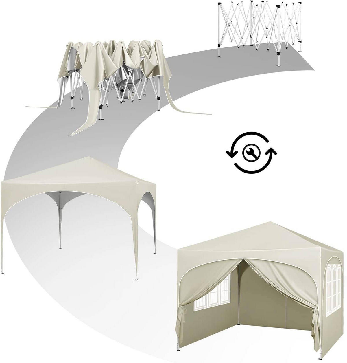 PAVILLON, Faltpavillon 3x3 m, mit 4 Seitenwänden, Grau - Beige, Metall (300/260/300cm) - Woltu