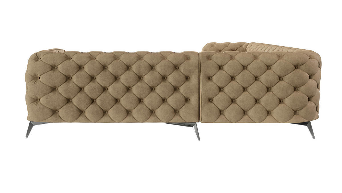 ECKSOFA Chesterfield Laura Beige Samt - Beige/Silberfarben, Holz/Textil (323/264cm) - S-Style Möbel