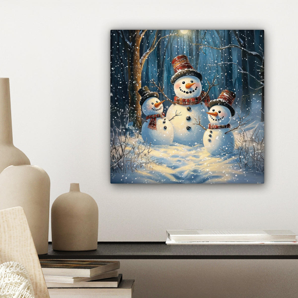 LEINWANDBILD Schneemann - Schnee - Winter - Wald Deko Wohnzimmer 20x20 cm - Hellblau, Textil (20/20cm) - MuchoWow