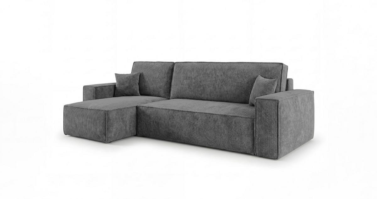 ROHOVÁ pohovka CALIFORNIA MINI levá tmavě šedá manšestr Poso 60 - funkce spaní, úložný prostor - antracitová, textil (245/140cm) - Cornero