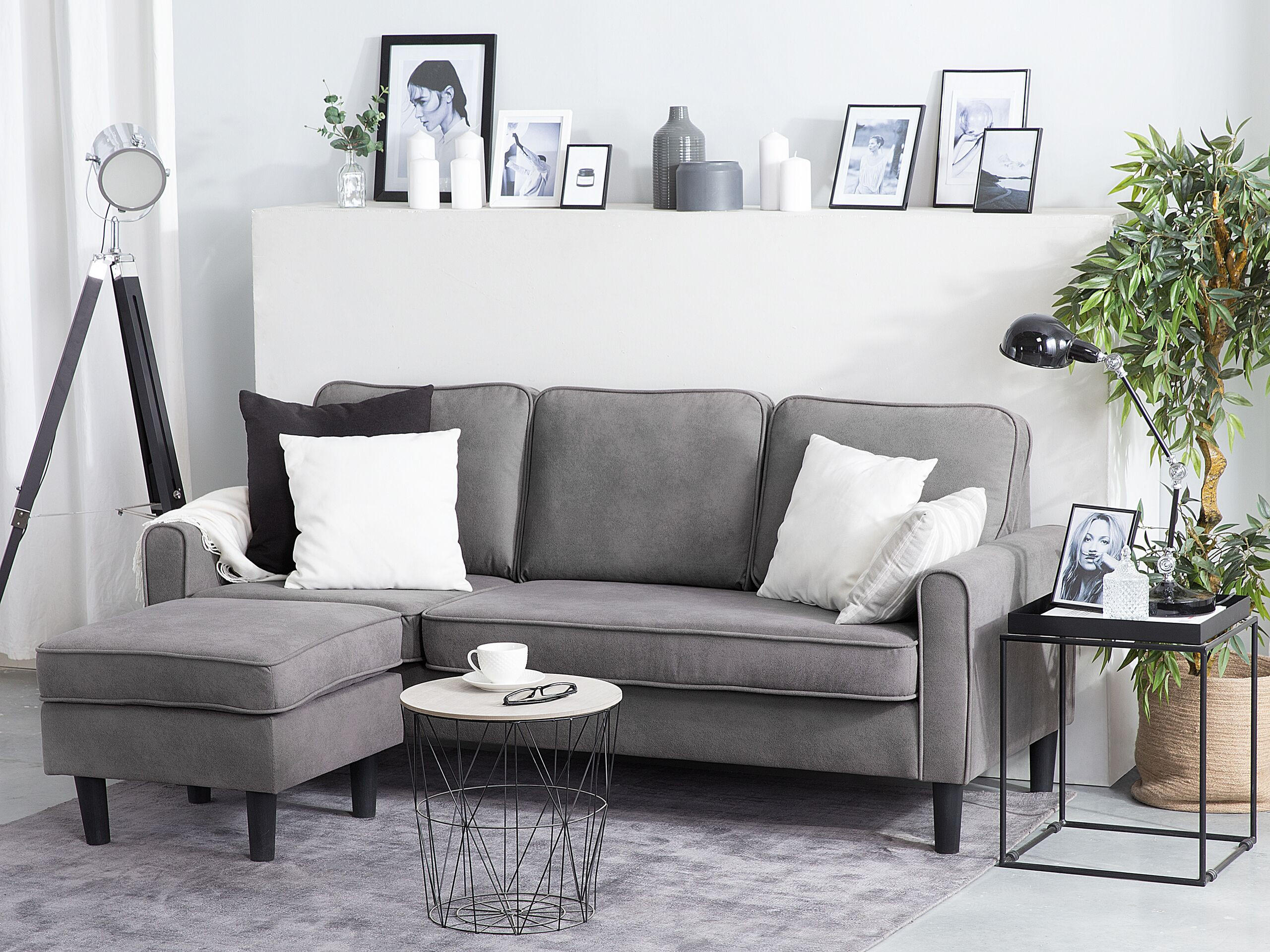 3-SITZER-SOFA mit Ottomane Polsterbezug Grau Avesta - Hellgrau, Textil (186/85/74cm) - Beliani