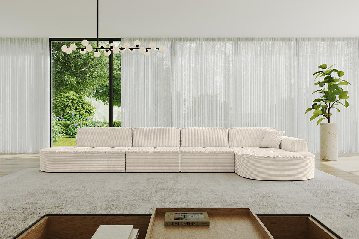 ECKSOFA Ottomane Rechts TARO-L3 - 413x171x79,5 cm Beige - Beige, Holzwerkstoff/Textil (413/171cm) - ALTDECOR