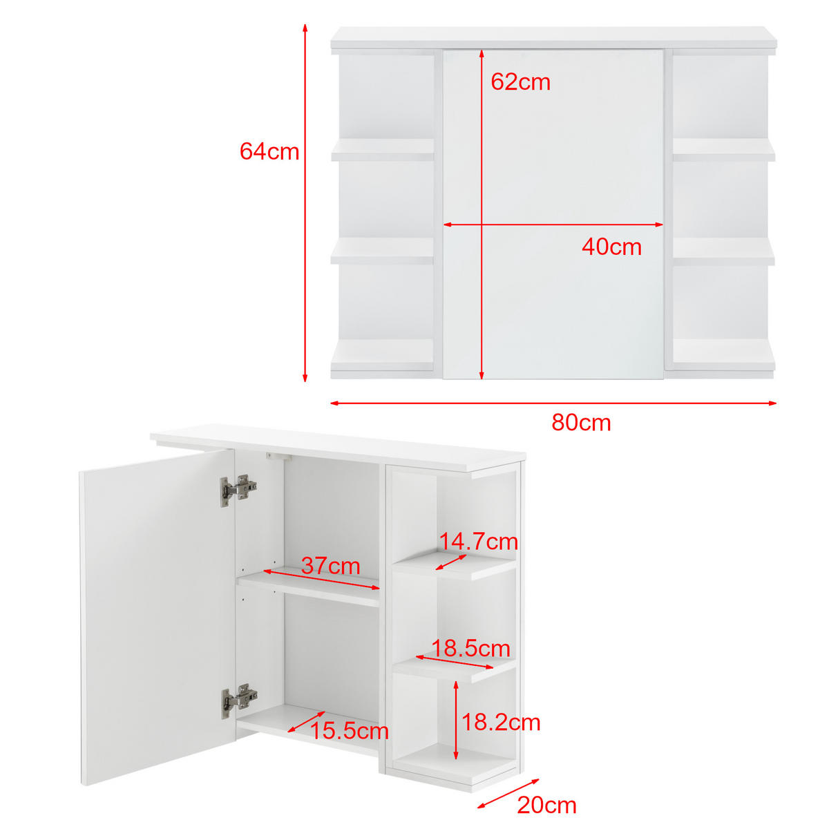 SPIEGELSCHRANK Harstad - Weiß, Holzwerkstoff (80/64/20cm) - [en.casa]