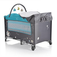 REISEBETT Sleepy Rollen grau türkis Wickelauflage, Matratze, Spielbogen, Seiteneingang - Grau, Kunststoff (60/120cm) - Moni