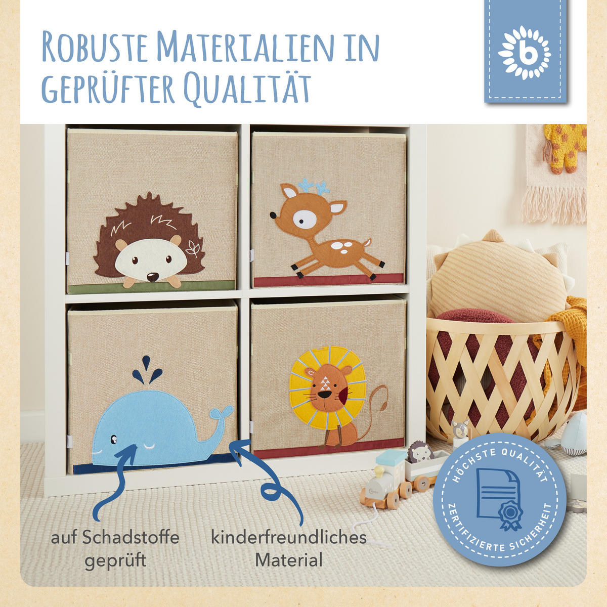AUFBEWAHRUNGSBOX Kinder Kallax Wal - Blau/Beige, Textil (33/33cm) - Bieco Spielwaren