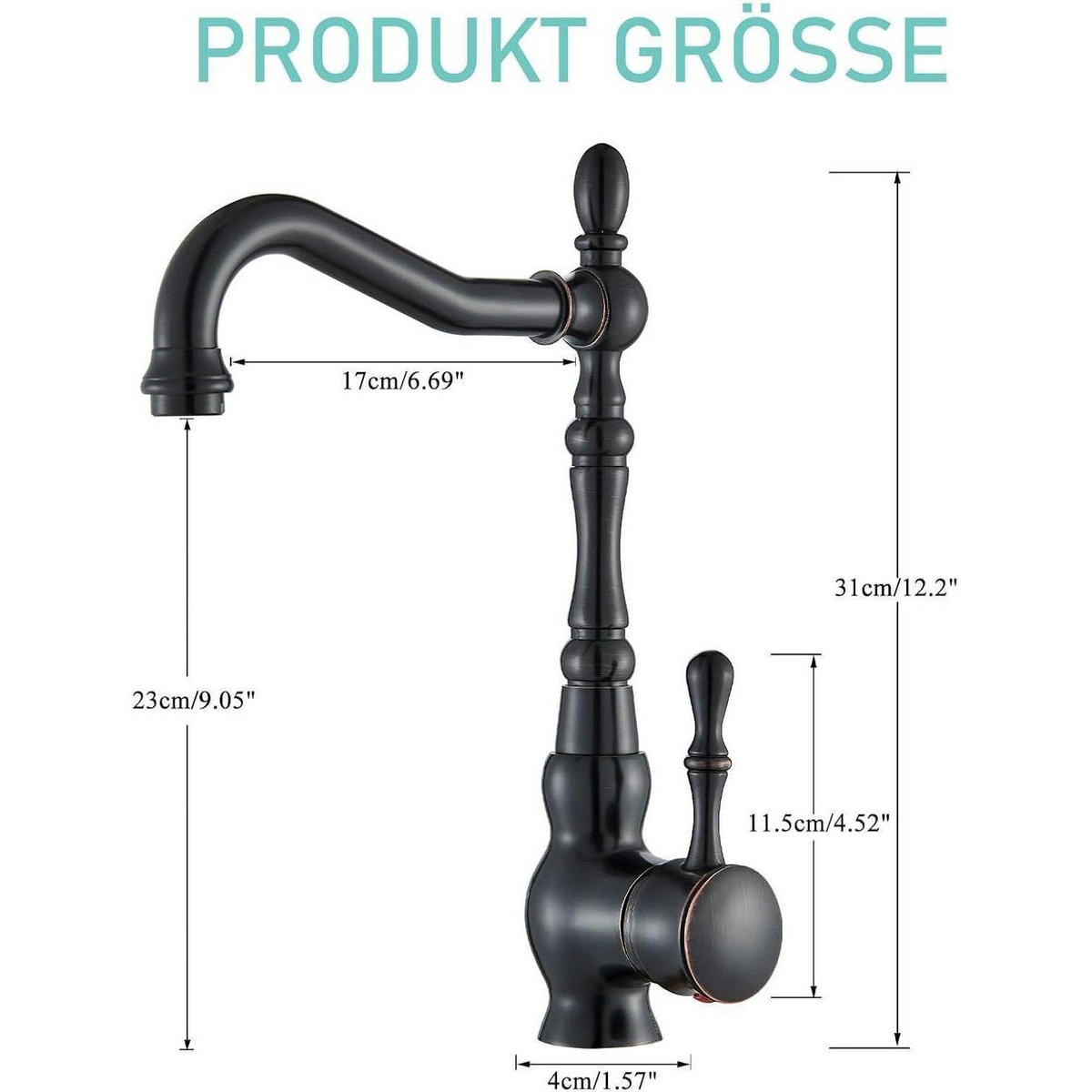 WASCHTISCHARMATUR Einhebelmischer Schwarz Antik 360° schwenkbar - Schwarz, Metall (4/31/17cm)