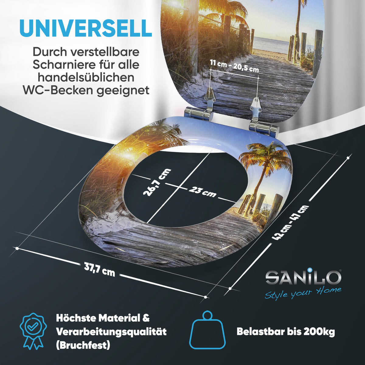 WC-SITZ Absenkautomatik Fort Lauderdale - Blau, Holzwerkstoff (38/6/47cm) - Sanilo