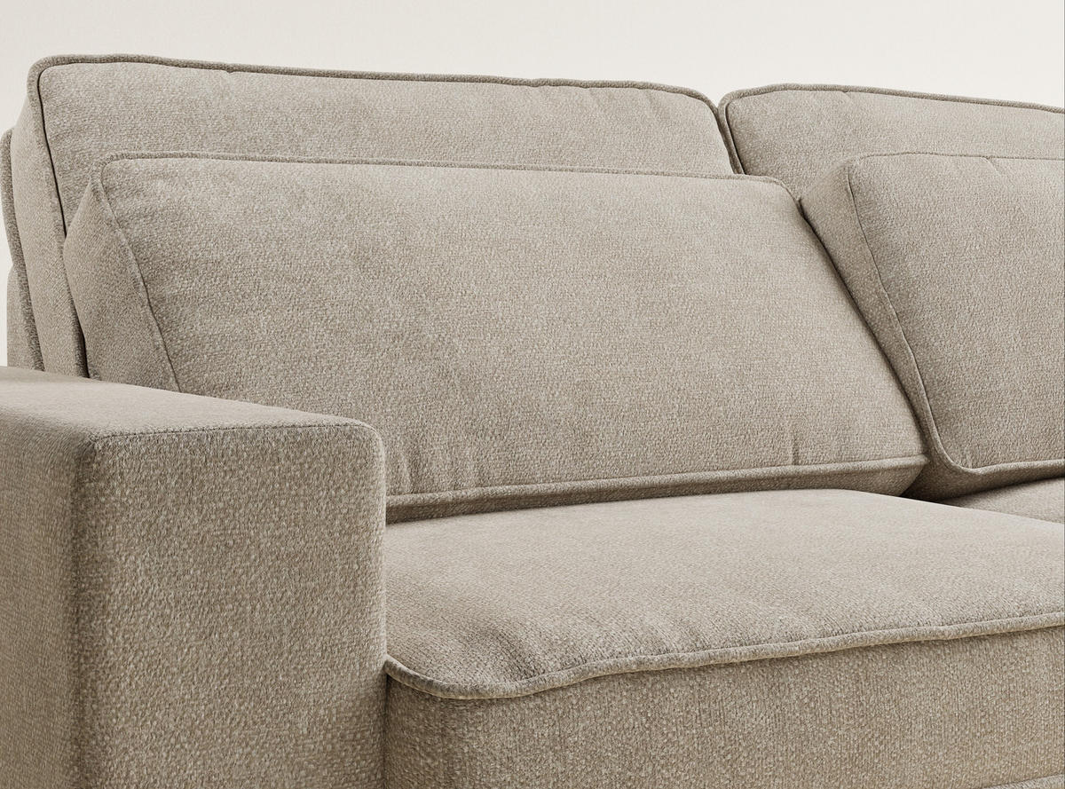 ECKSOFA Kirou Beige Chenille-Stoff - Rechts Seite - Beige/Schwarz, Holz/Holzwerkstoff (311/225cm) - Maison de Reve