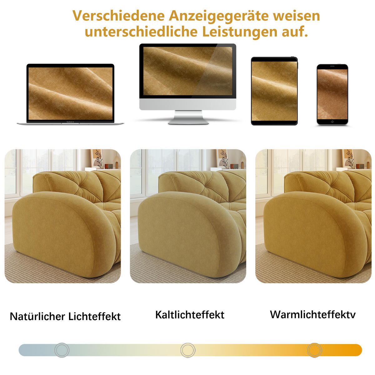 SOFA in Gelb aus Chenille mit flexiblem Sitzkomfort - Gelb, Textil (95/76/204cm) - Flora Grace