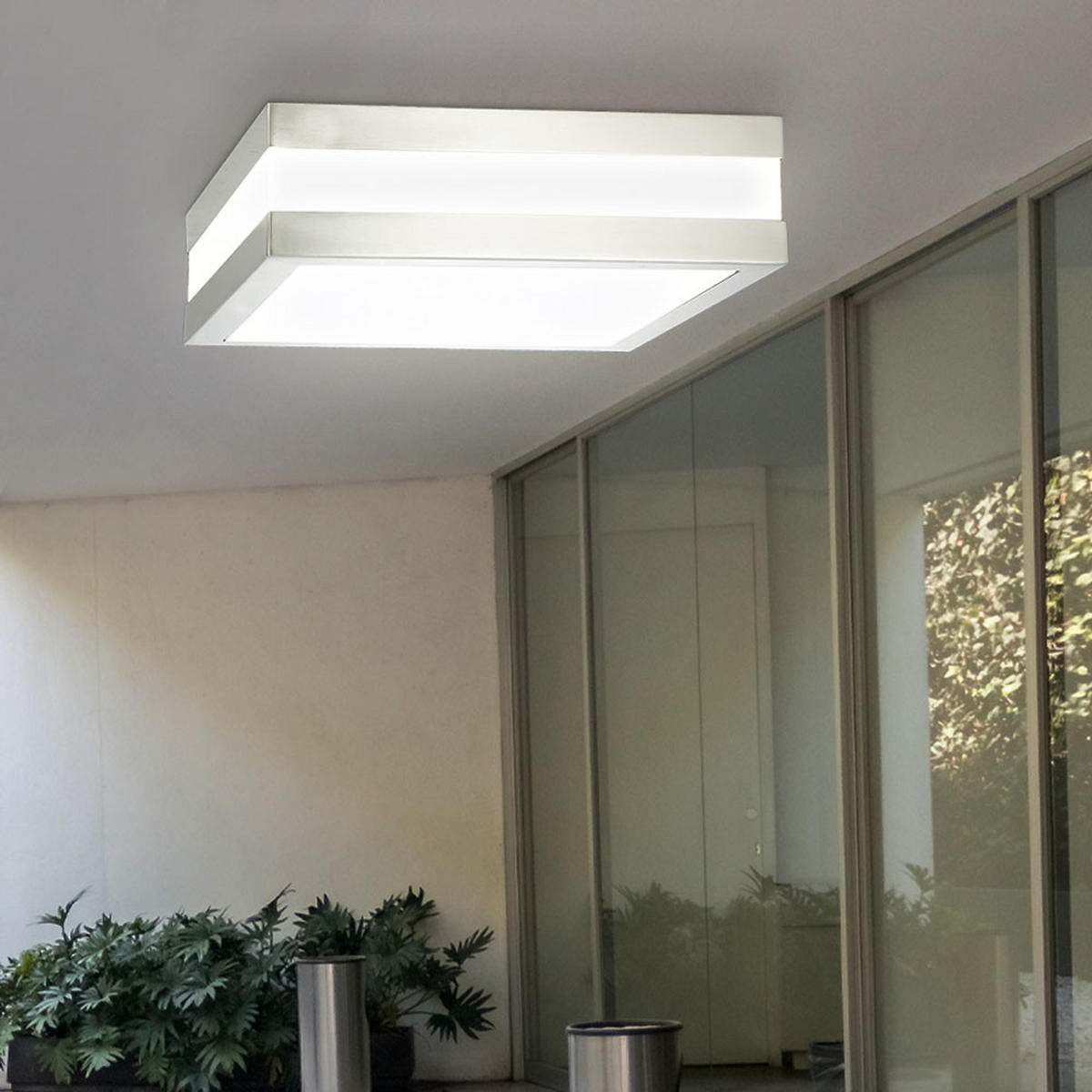 LED AUßENDECKENLEUCHTE Edelstahl Silber CREEK - Silberfarben, Metall (28.5/28.5/8.5cm) - Globo Lighting