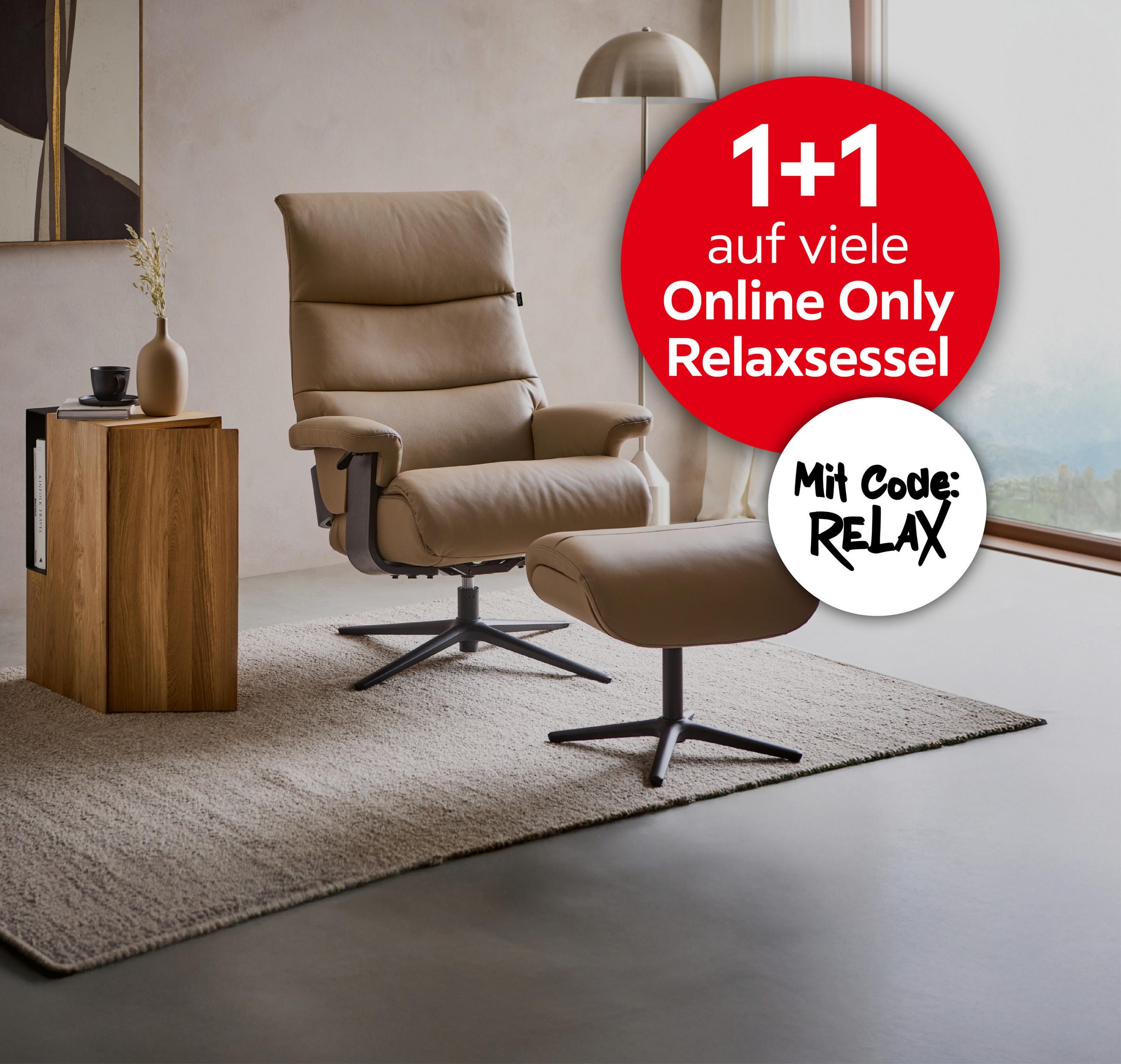 1+1 auf viele Online Only Sessel; Mit Code: RELAX