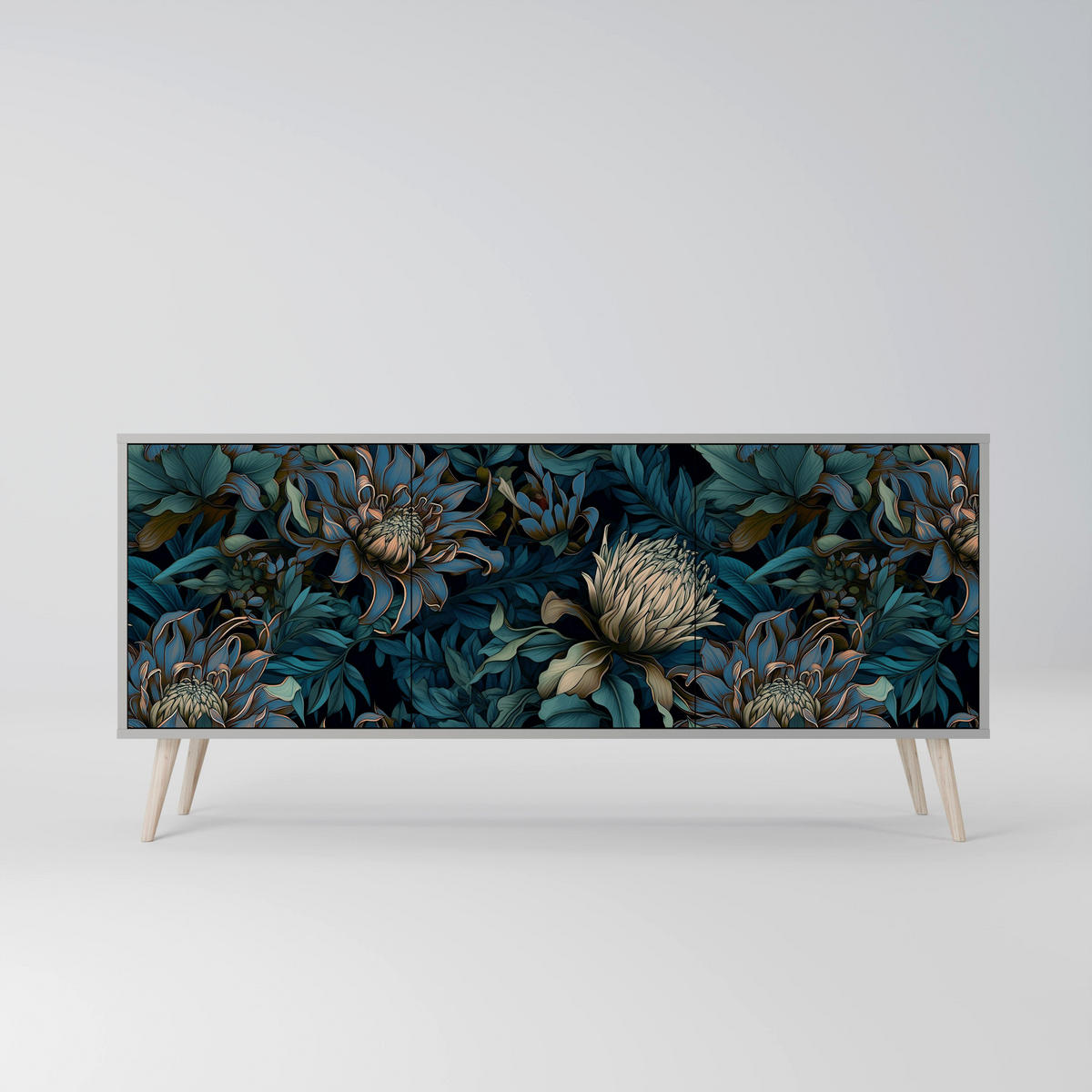 SIDEBOARD TWILIGHT BLOOM, Eicheneffekt, 164,5x42x77,5 cm, 3 Türen - Eichefarben/Buchefarben, Holzwerkstoff/Buchenholz (164.5/77.5/42cm) - SpaceRebels