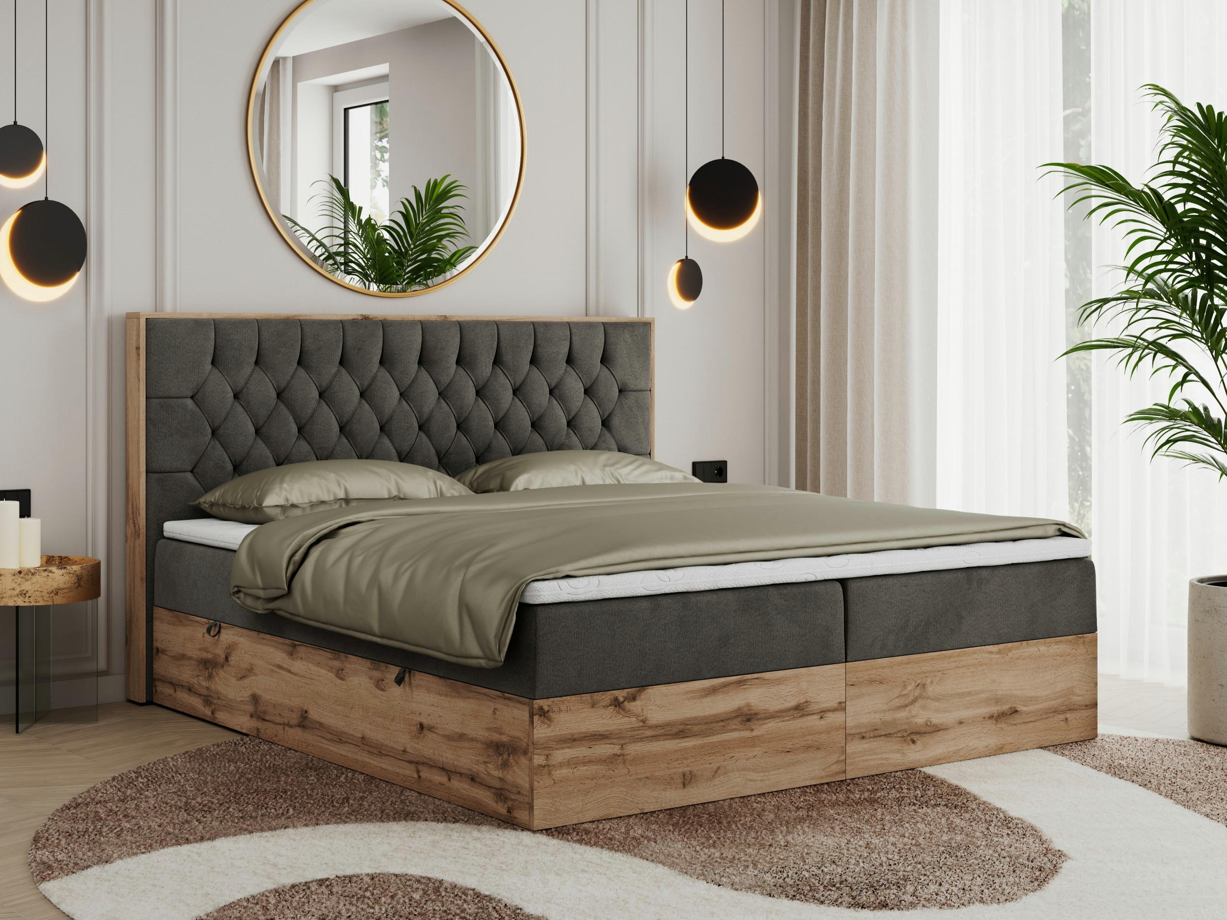 BOXBETT AMORE 140/200 Dunkelgrau Velvet - H3 - Dunkelgrau, Holz/Textil (140/200cm) - MKS