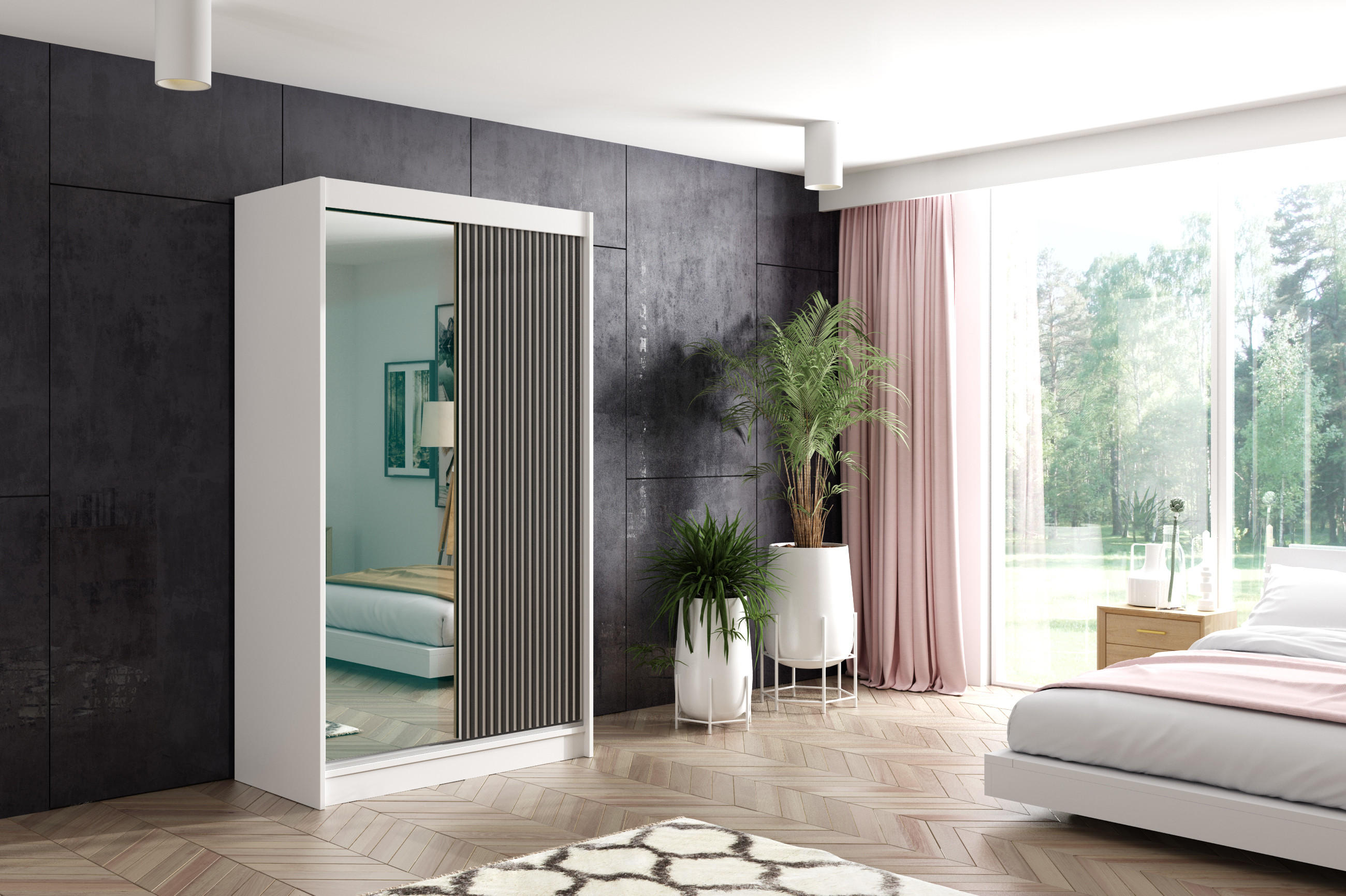 KLEIDERSCHRANK VILAN mit Spiegel - 120 cm - Weiß|Schwarz - Schwarz/Weiß, Holzwerkstoff (120/215/61cm) - ALTDECOR