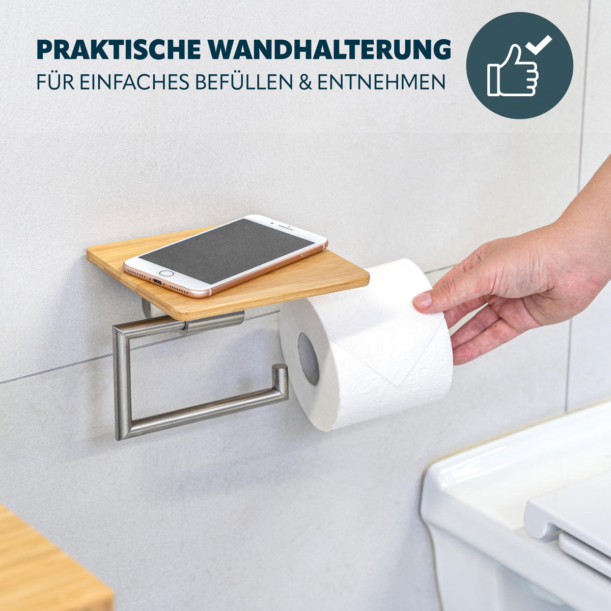 TOILETTENPAPIERHALTER PIAZZA BAMBUS, aus Bambus und Edelstahl - Braun, Metall (17/13.5/13.5cm) - bremermann