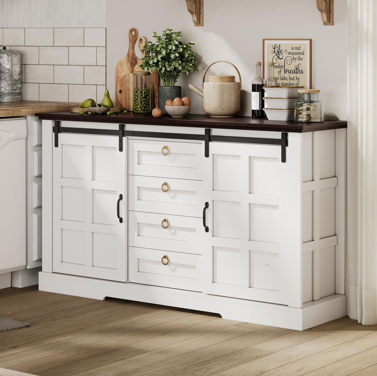 SIDEBOARD 150/40/85 cm Weiß aus MDF mit Schiebetüren - Weiß, Holzwerkstoff (150/85/40cm) - OKWISH