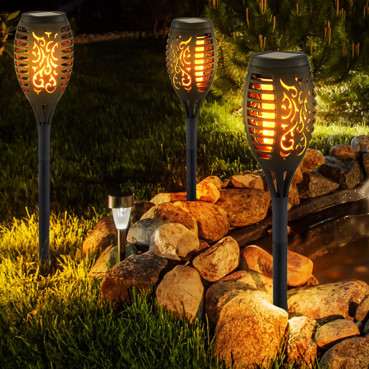 LED AUSSENLEUCHTE Solar Steckleuchte Schwarz 6er Set - Schwarz, Kunststoff (7.5/7.5/49.5cm) - Globo Lighting