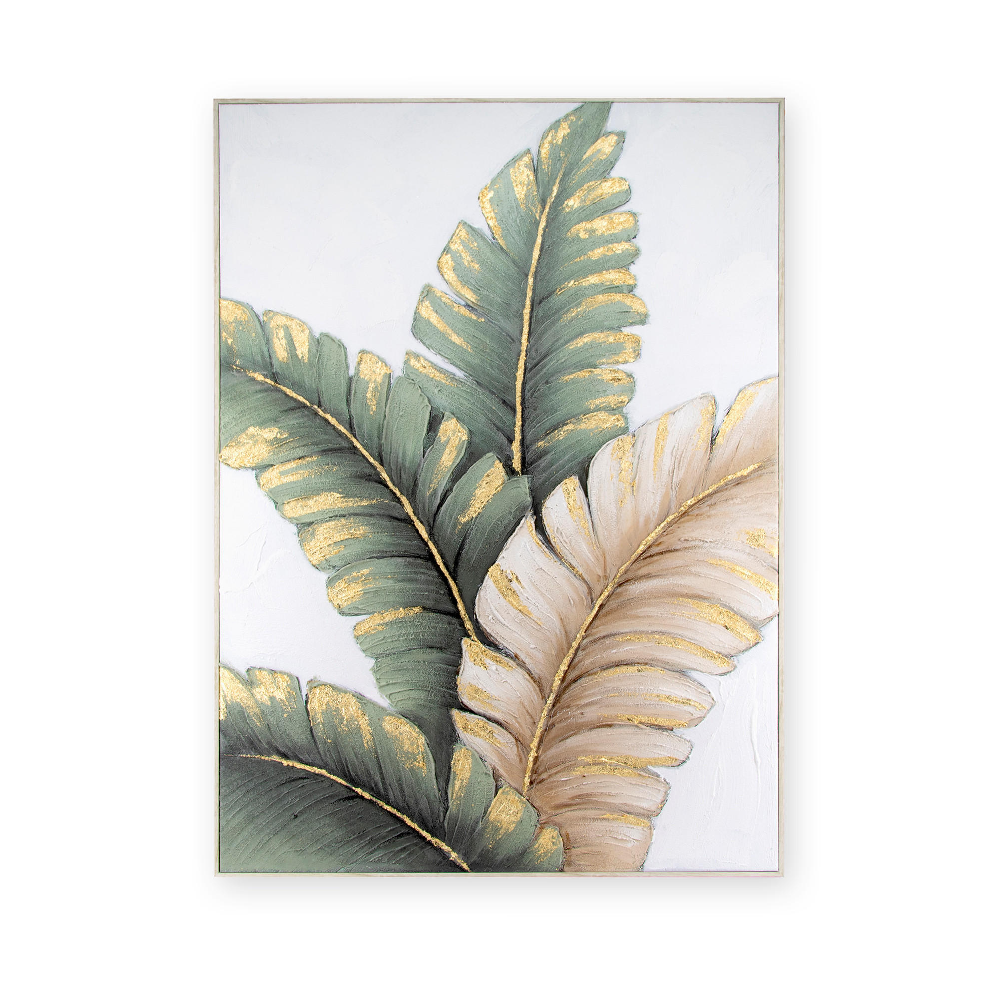 LEINWANDBILD Lush Leaves 280x300 cm - Beige/Goldfarben, Holzwerkstoff (70/1cm) - Art for the Home