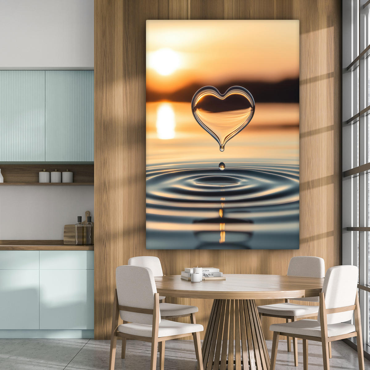 LEINWANDBILD Herz - Wasser - Sonnenuntergang - Natur - Zen Deko Groß 90x140 cm - Bernsteinfarben, Textil (90/140cm) - MuchoWow