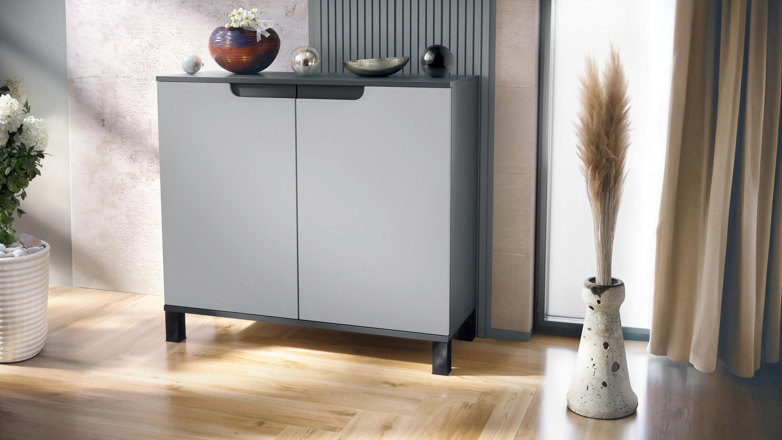 KOMMODE Sylt Hellgrau Seidenmatt - Greige, Holzwerkstoff (92.5/84.5/35cm) - Vladon