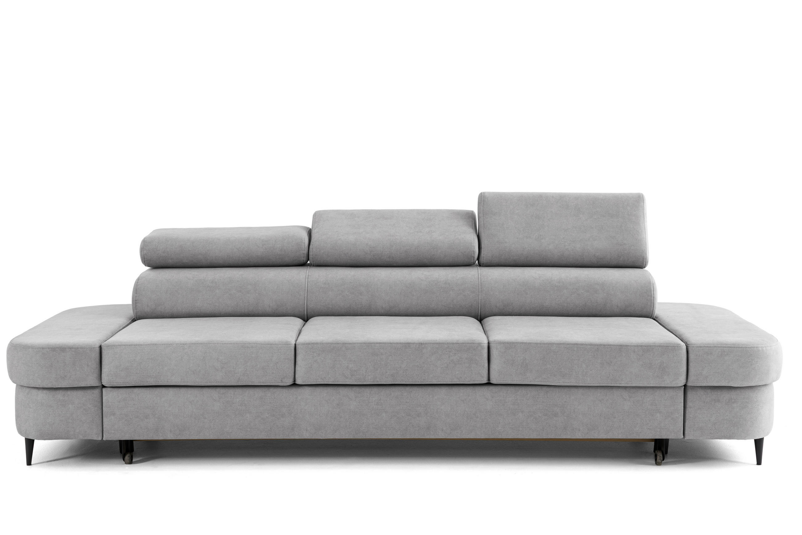 3-SITZER Sofa PRIAM mit Schlaffunktion 125x317 Velours Hellgrau - Hellgrau/Schwarz, Holz/Textil (278/95/102cm) - Muffo