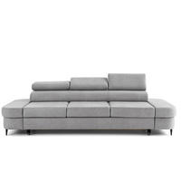 3-SITZER Sofa PRIAM mit Schlaffunktion 125x317 Velours Hellgrau - Hellgrau/Schwarz, Holz/Textil (278/95/102cm) - Muffo